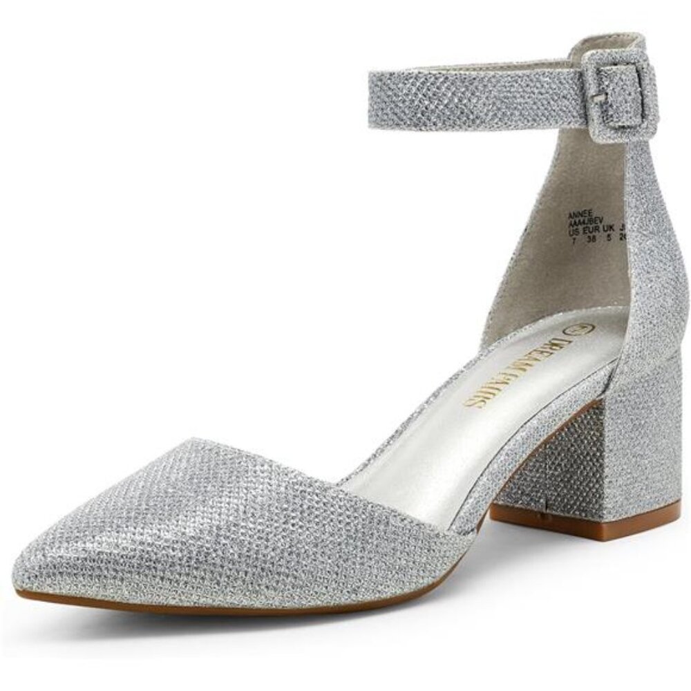 Pointed Toe Low Chunky Heels Pump Shoes